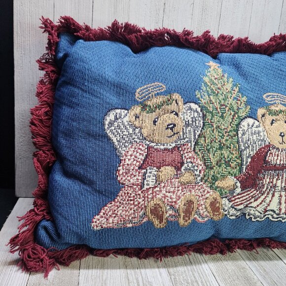 Rectangular Angel Bears & Christmas Tree Design Pillow 10 x 12 Decorative - Picture 3 of 7